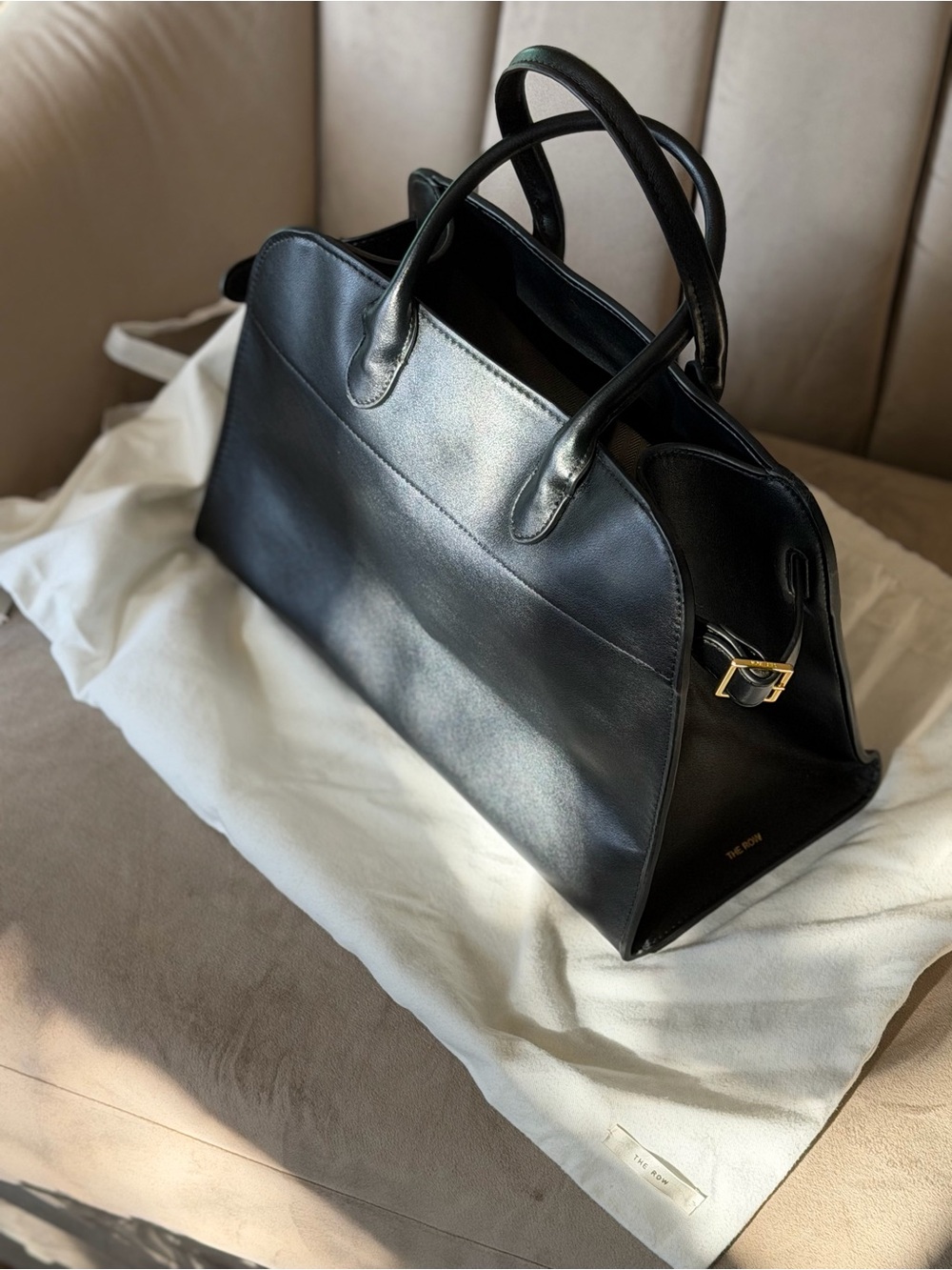 Margaux 15 Smooth Black Leather Top Handle Satchel Handbag Tote - Picture 3 of 15